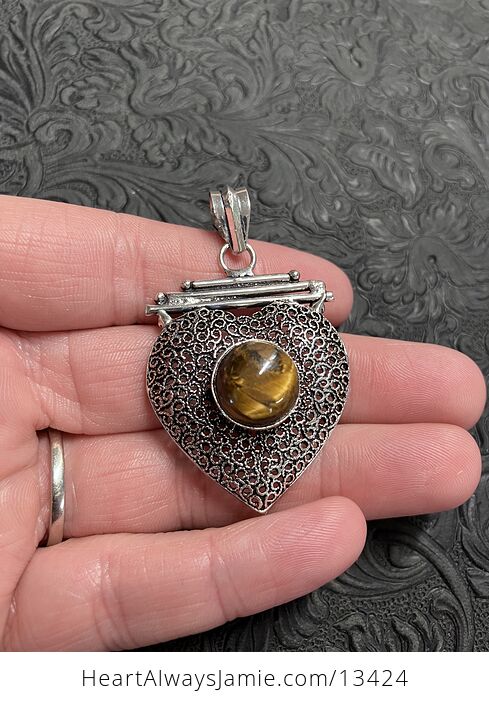 Filigree Tigers Eye Heart Pendant Gemstone Crystal Jewelry - #1dY6s4Nm1Kc-1