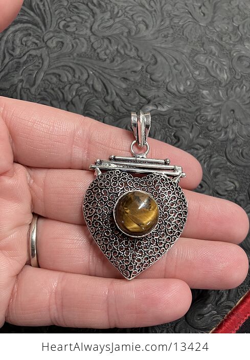 Filigree Tigers Eye Heart Pendant Gemstone Crystal Jewelry - #1dY6s4Nm1Kc-4