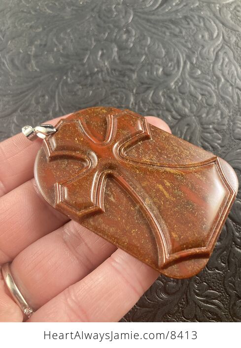 Flame Jasper Jasper Cross Stone Jewelry Pendant Mini Art Ornament - #ZajXLDoymJg-4