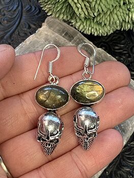 Flashy Labradorite and Skull Stone Crystal Jewelry Earrings #ZapvOvXB8vM