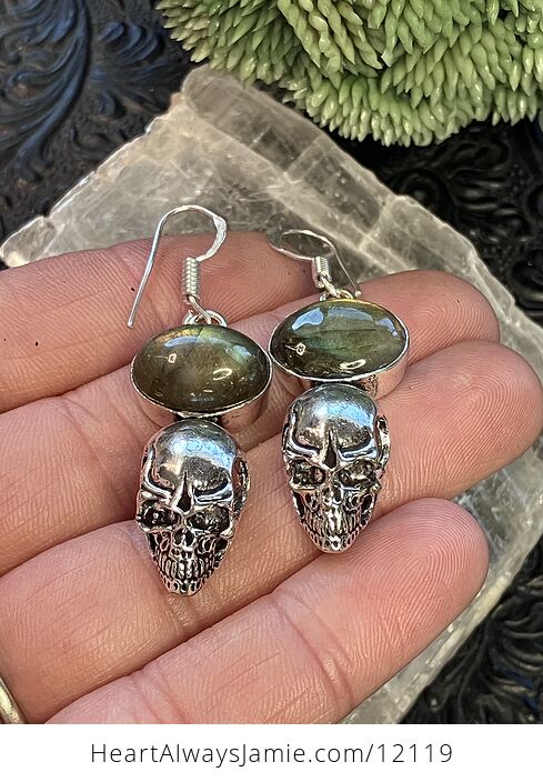 Flashy Labradorite and Skull Stone Crystal Jewelry Earrings - #ZapvOvXB8vM-2