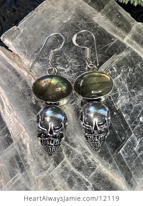 Flashy Labradorite and Skull Stone Crystal Jewelry Earrings - #ZapvOvXB8vM-5