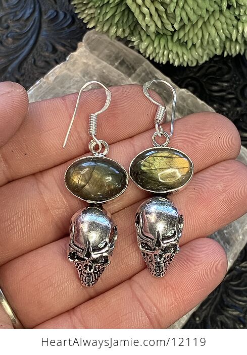 Flashy Labradorite and Skull Stone Crystal Jewelry Earrings - #ZapvOvXB8vM-1