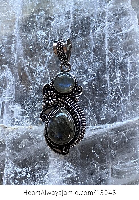 Floral and Fern Labradorite Crystal Stone Jewelry Pendant - #0w2WStuBsys-5