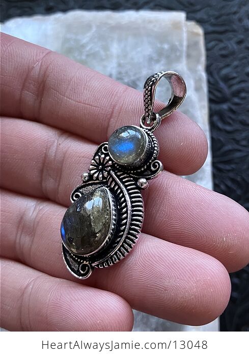 Floral and Fern Labradorite Crystal Stone Jewelry Pendant - #0w2WStuBsys-3