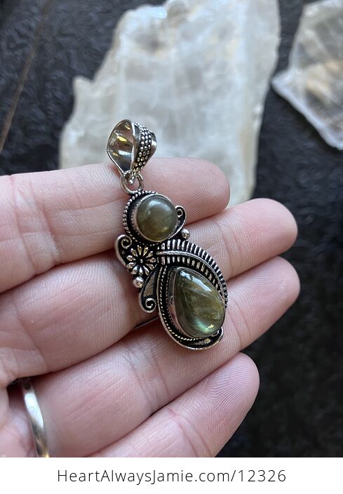 Floral and Fern Labradorite Crystal Stone Jewelry Pendant - #Y9nIm6v0Akg-3