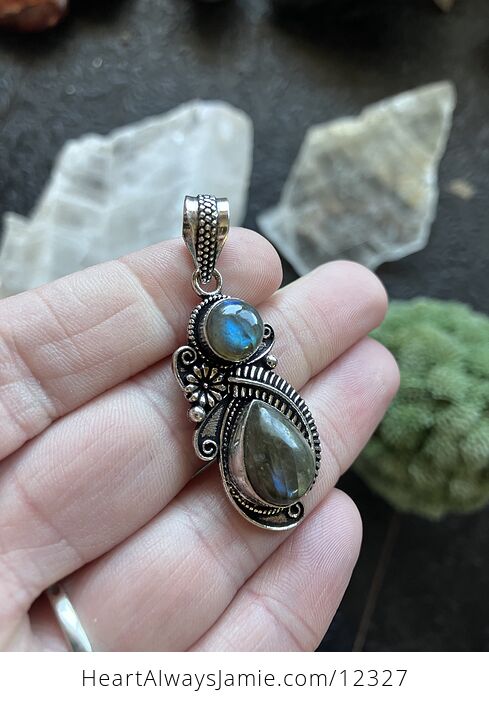 Floral and Fern Labradorite Crystal Stone Jewelry Pendant - #xVs7RMcHH7o-2