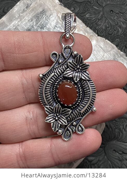 Floral Carnelian Pendant Gemstone Crystal Jewelry - #ORXXnXHR3ME-1