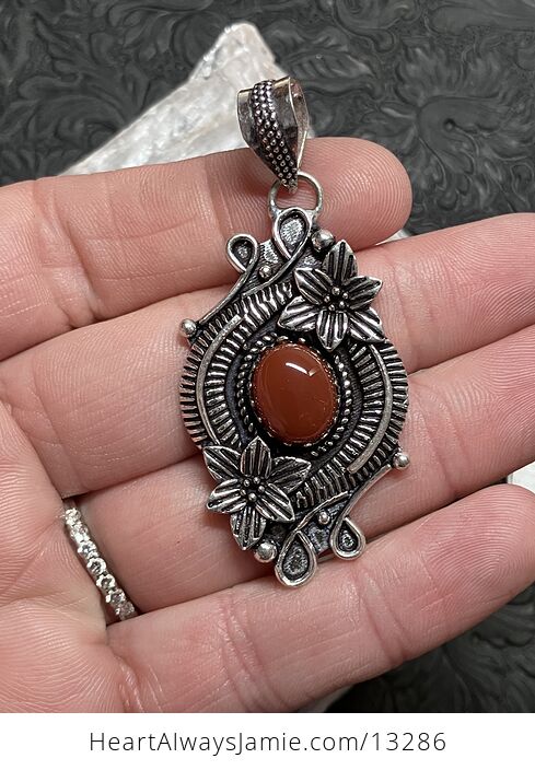 Floral Carnelian Pendant Gemstone Crystal Jewelry - #jV6GW21rWFc-6