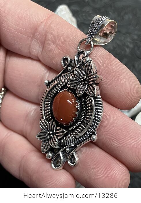 Floral Carnelian Pendant Gemstone Crystal Jewelry - #jV6GW21rWFc-5