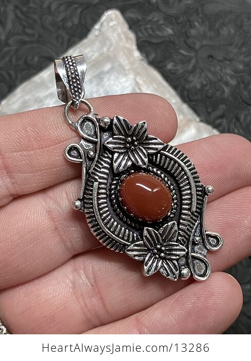 Floral Carnelian Pendant Gemstone Crystal Jewelry - #jV6GW21rWFc-1