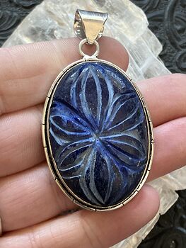Floral Carved Lapis Lazuli Gemstone Crystal Jewelry Pendant #zSLqv8IqGug