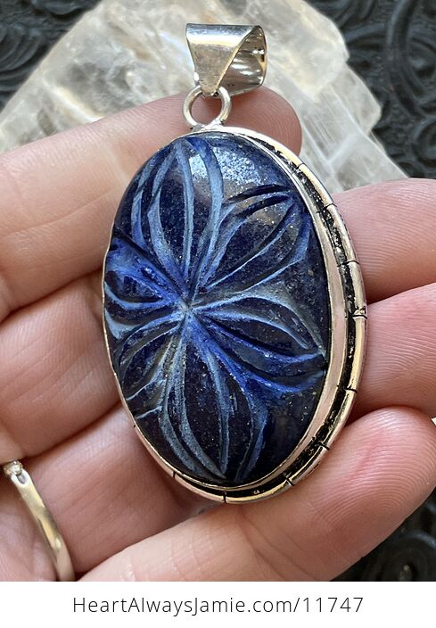 Floral Carved Lapis Lazuli Gemstone Crystal Jewelry Pendant - #zSLqv8IqGug-5
