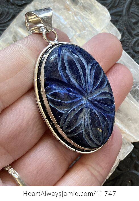Floral Carved Lapis Lazuli Gemstone Crystal Jewelry Pendant - #zSLqv8IqGug-4