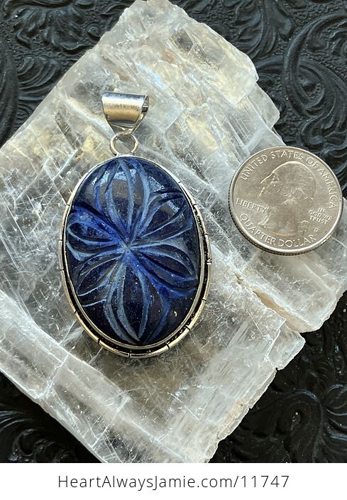 Floral Carved Lapis Lazuli Gemstone Crystal Jewelry Pendant - #zSLqv8IqGug-2