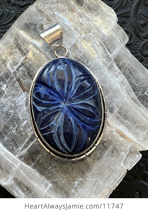 Floral Carved Lapis Lazuli Gemstone Crystal Jewelry Pendant - #zSLqv8IqGug-3