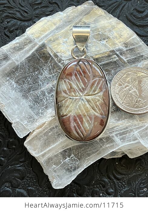 Floral Carved Mookaite Jasper Stone Crystal Jewelry Pendant - #hDXEJ3E3kWY-8
