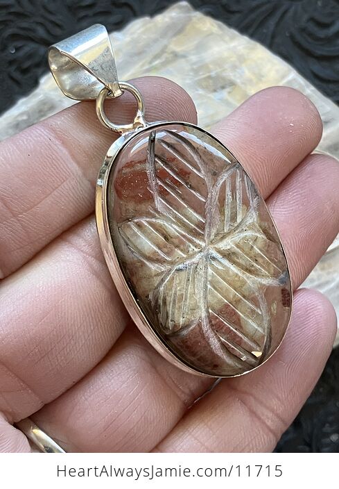 Floral Carved Mookaite Jasper Stone Crystal Jewelry Pendant - #hDXEJ3E3kWY-5