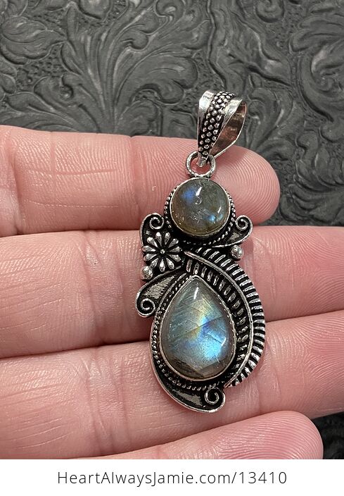 Floral Fern Labradorite Pendant Gemstone Crystal Jewelry - #GfCKqeUoaFM-5