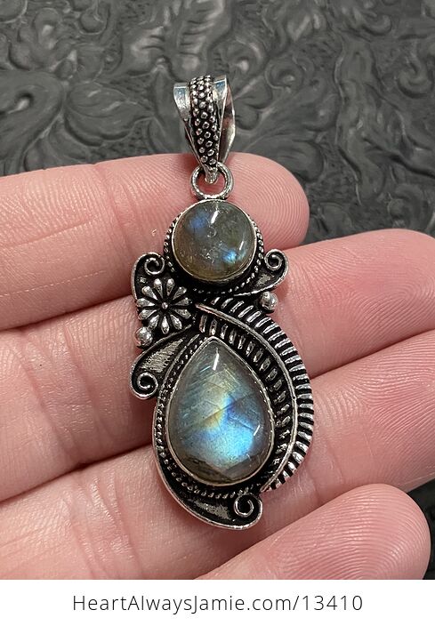 Floral Fern Labradorite Pendant Gemstone Crystal Jewelry - #GfCKqeUoaFM-1