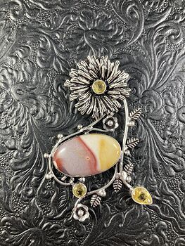 Floral Mookaite and Citrine Crystal Stone Jewelry Pendant #7UuWpVKHnZs