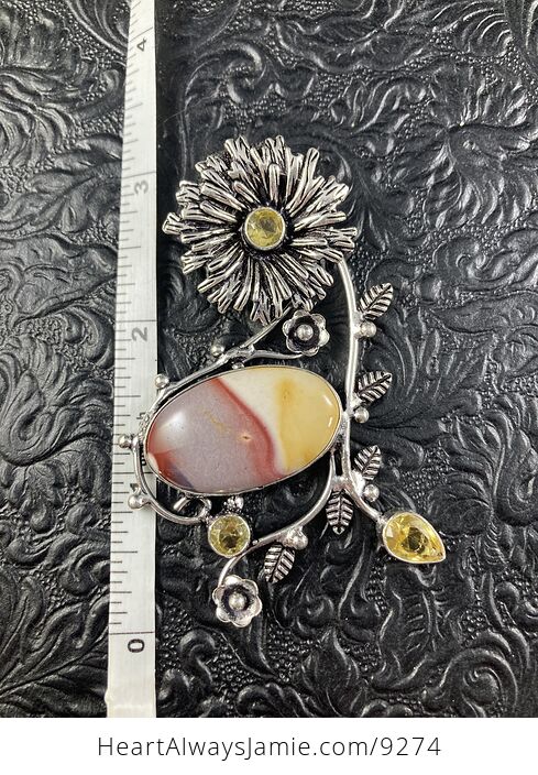 Floral Mookaite and Citrine Crystal Stone Jewelry Pendant - #7UuWpVKHnZs-3