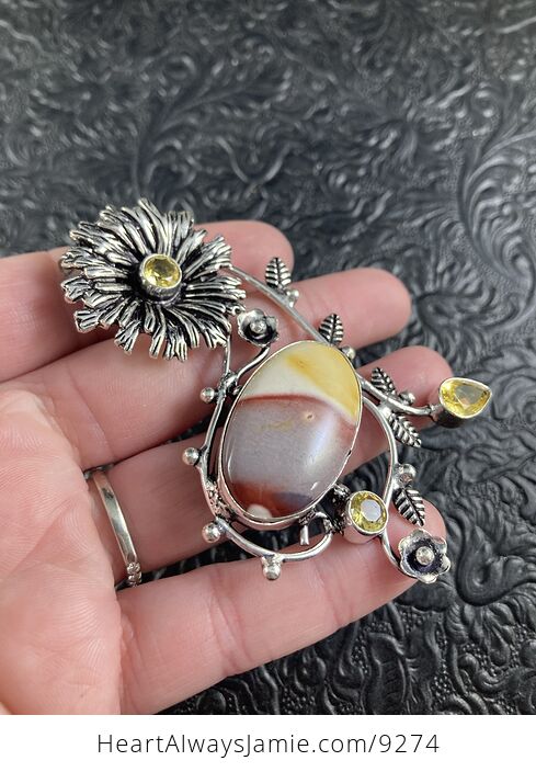 Floral Mookaite and Citrine Crystal Stone Jewelry Pendant - #7UuWpVKHnZs-6