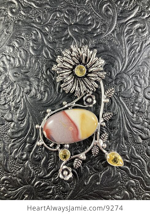 Floral Mookaite and Citrine Crystal Stone Jewelry Pendant - #7UuWpVKHnZs-1