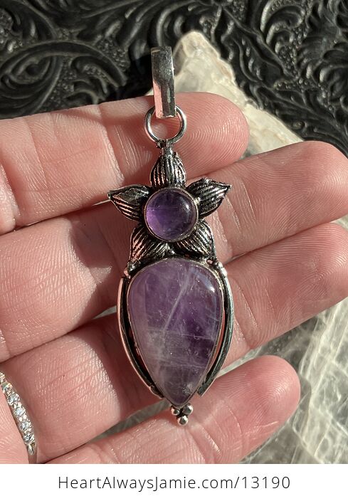 Floral Purple Amethyst Pendant Stone Crystal Jewelry - #nBhZWTj5rJo-4