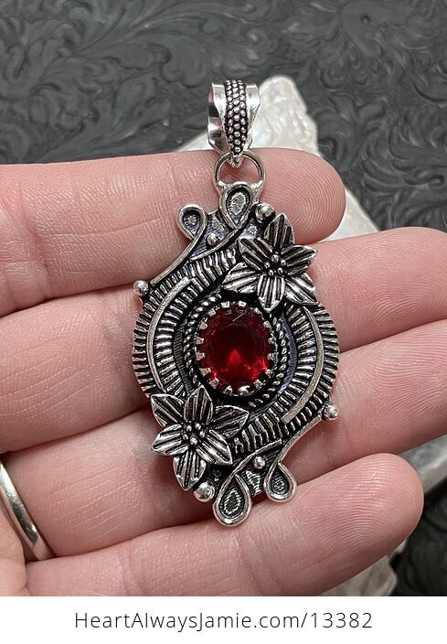 Floral Red Garnet Pendant Gemstone Crystal Jewelry - #hiRGF2jm6hU-1