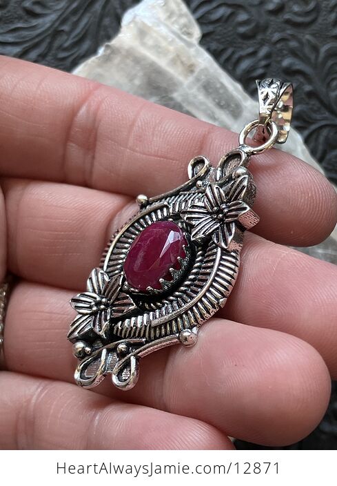 Floral Simulated Faceted Ruby Gemstone Crystal Jewelry Pendant - #HevbePG060U-3