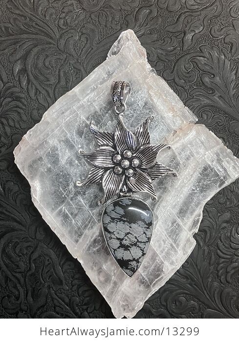 Floral Snowflake Obsidian Pendant Gemstone Crystal Jewelry - #YBfb6uSolSE-5