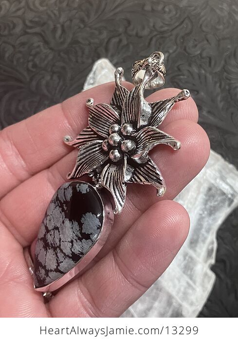 Floral Snowflake Obsidian Pendant Gemstone Crystal Jewelry - #YBfb6uSolSE-3