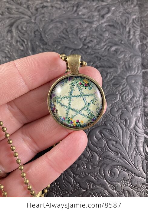 Floral Wiccan Pentagram Star Pendant Necklace Jewelry - #A1xUxlrhMvc-2