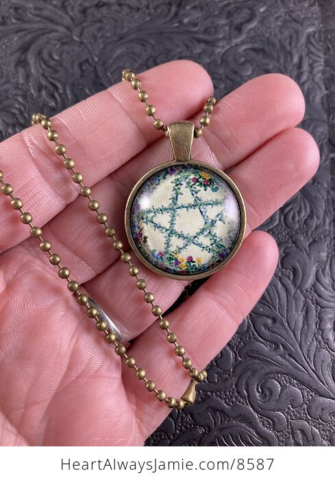 Floral Wiccan Pentagram Star Pendant Necklace Jewelry - #A1xUxlrhMvc-1