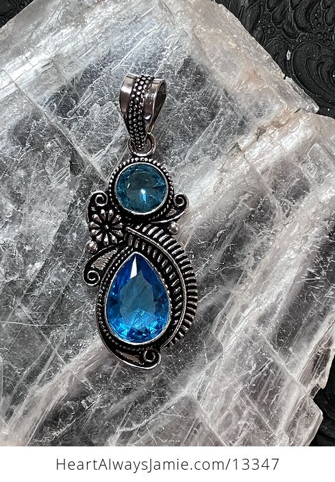 Flower Fern Blue Topaz Gem Pendant Crystal Stone Jewelry - #HGLslVGmmcY-4