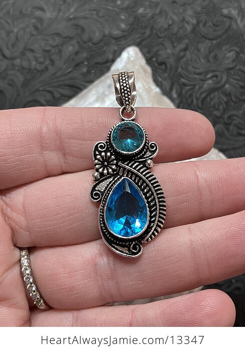 Flower Fern Blue Topaz Gem Pendant Crystal Stone Jewelry - #HGLslVGmmcY-1