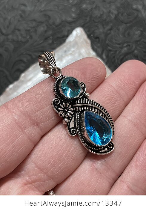 Flower Fern Blue Topaz Gem Pendant Crystal Stone Jewelry - #HGLslVGmmcY-2