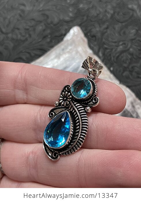 Flower Fern Blue Topaz Gem Pendant Crystal Stone Jewelry - #HGLslVGmmcY-3