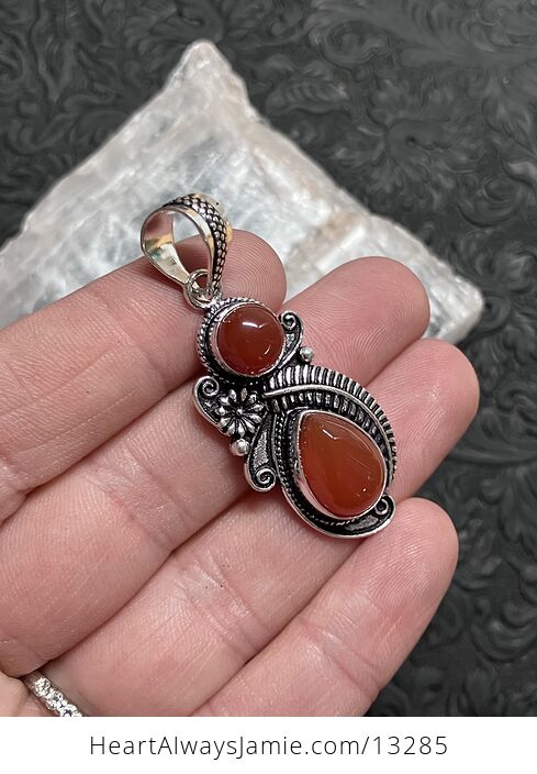 Flower Fern Carnelian Pendant Gemstone Crystal Jewelry - #RJrvdGx8ZA4-2