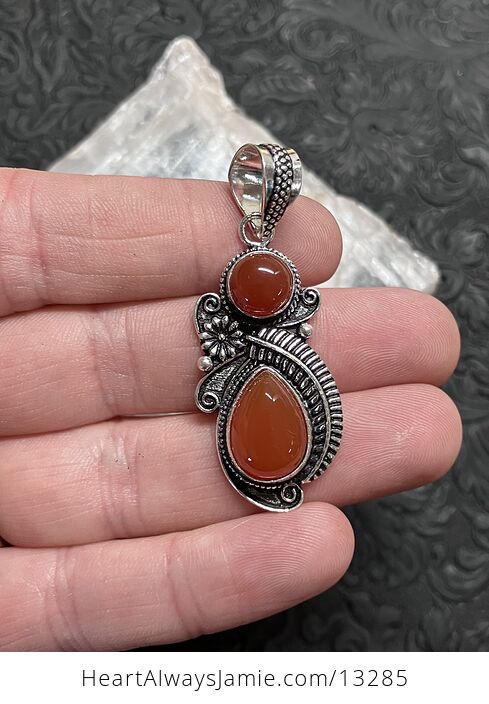 Flower Fern Carnelian Pendant Gemstone Crystal Jewelry - #RJrvdGx8ZA4-1