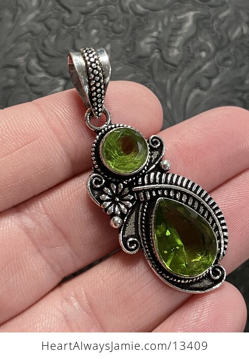 Flower Fern Green Peridot Gem Pendant Crystal Stone Jewelry - #nxEDvyQ2OeY-5