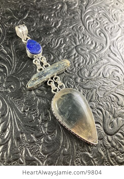 Fluorite Kyanite and Lapis Lazuli Crystal Stone Jewelry Pendant - #0rAkwVBgST8-1