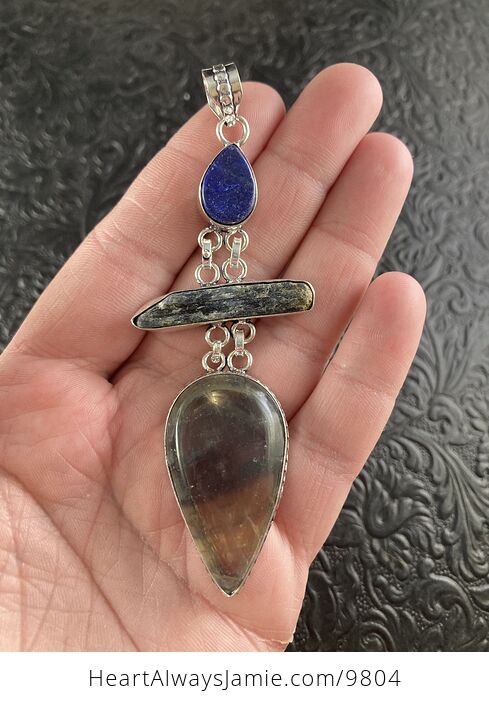 Fluorite Kyanite and Lapis Lazuli Crystal Stone Jewelry Pendant - #0rAkwVBgST8-5