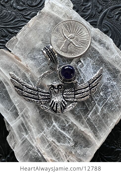 Flying Owl and Amethyst Crystal Gemstone Stone Jewelry Pendant - #9fYHcUNvuTI-5