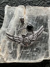 Flying Owl and Black Onyx Crystal Gemstone Stone Jewelry Pendant #0pzP2NQkK0g