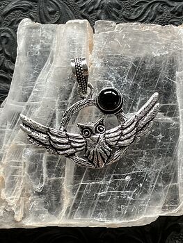 Flying Owl and Black Onyx Crystal Gemstone Stone Jewelry Pendant #0pzP2NQkK0g