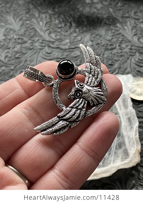 Flying Owl and Black Onyx Crystal Gemstone Stone Jewelry Pendant - #0pzP2NQkK0g-3