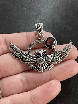 Flying Owl and Faceted Amethyst Crystal Gemstone Stone Jewelry Pendant #jpqSY8te4PY