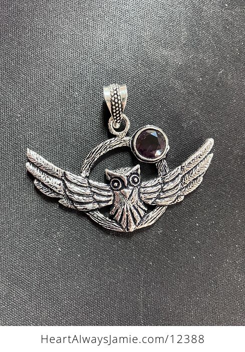 Flying Owl and Faceted Amethyst Crystal Gemstone Stone Jewelry Pendant - #jpqSY8te4PY-5